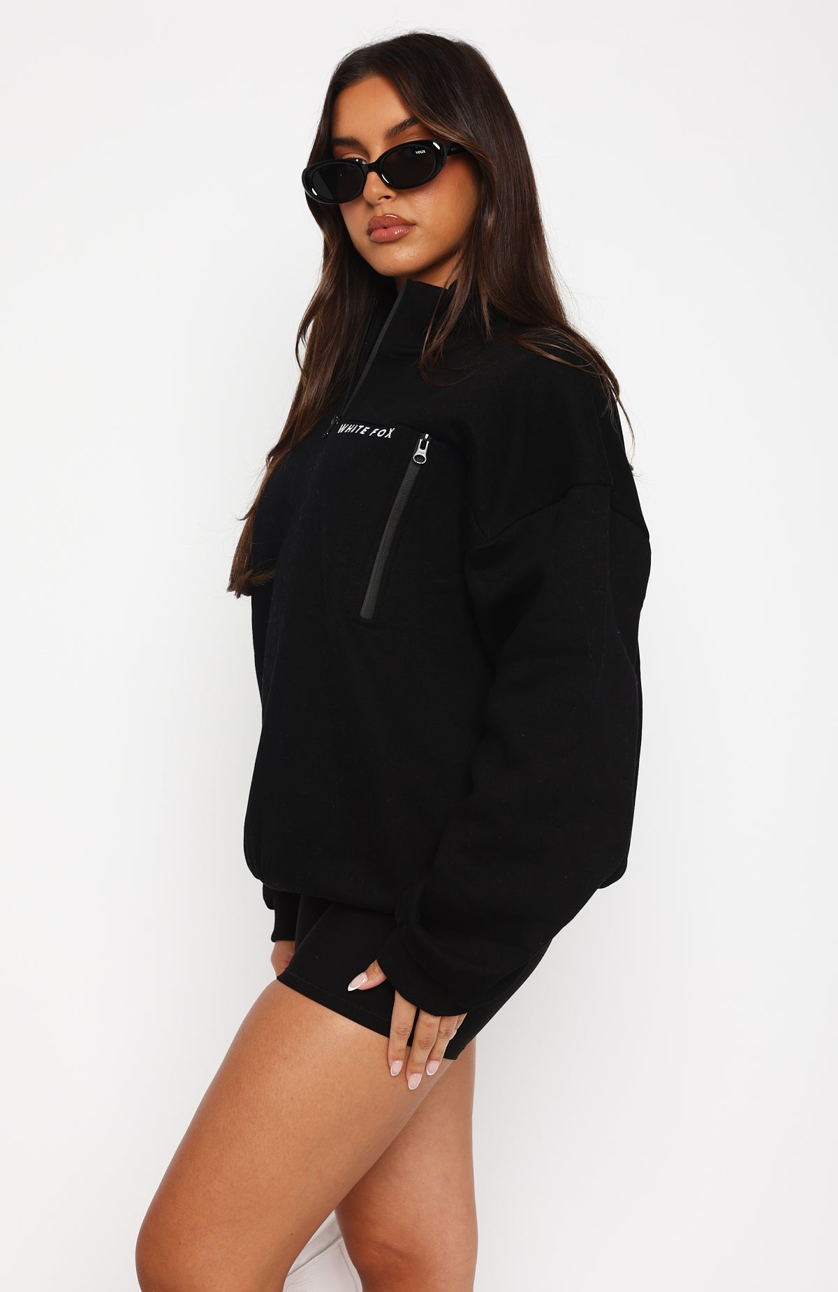 FOXEY NEWYORK カットソー Where Did You Go Zip Front Sweater Black | White Fox Boutique UK