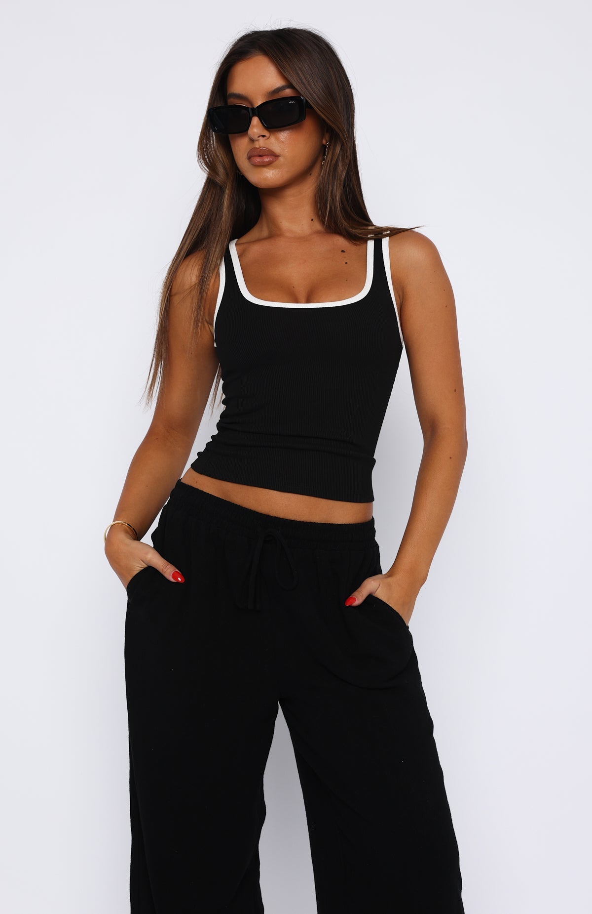 Let Me Adore You Ribbed Tank Top Black/White | White Fox Boutique UK