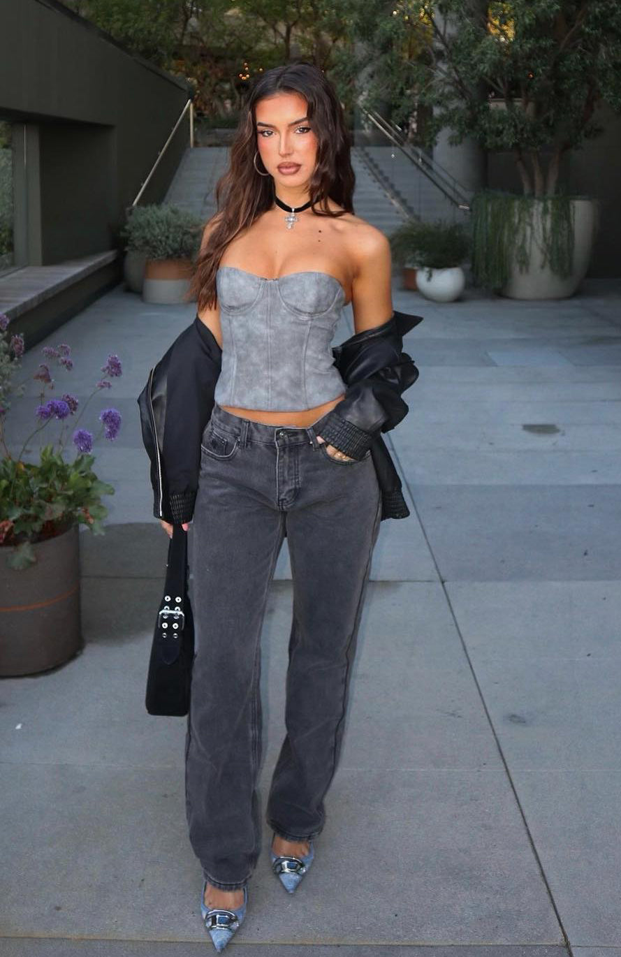 Fashion Society Mid Rise Straight Leg Jeans Acid Black White Fox