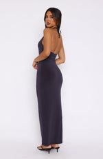 We All Want More Halter Neck Maxi Dress Charcoal Blue