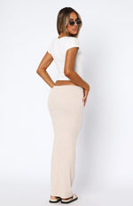 Flirtatious Ribbed Maxi Skirt Oatmeal