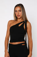 Reckless Romance One Shoulder Top Black