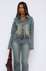 Kayla Denim Jacket Brown Blue Wash