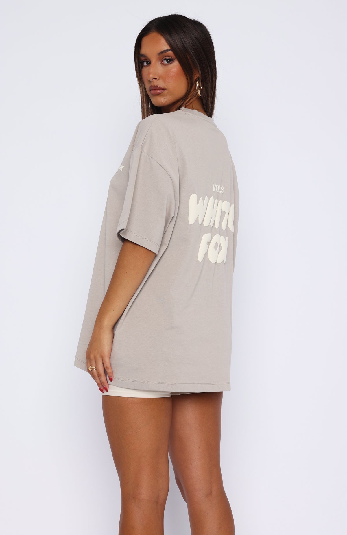 Offstage Back Graphic Oversized Tee Grey | White Fox Boutique UK