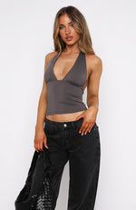 When I'm With You Halter Top Charcoal