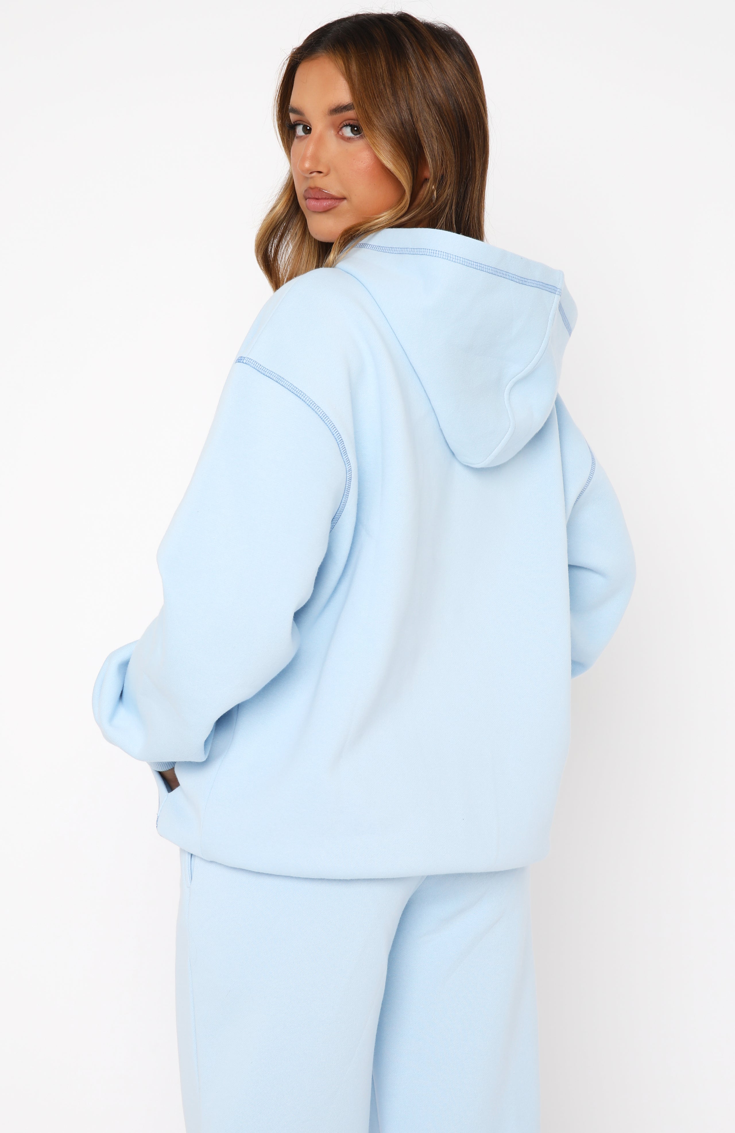 Lumignon Big Fur knit hoodie ホワイト×ライトブルー Instant Attraction Oversized Hoodie Baby Blue | White Fox Boutique UK