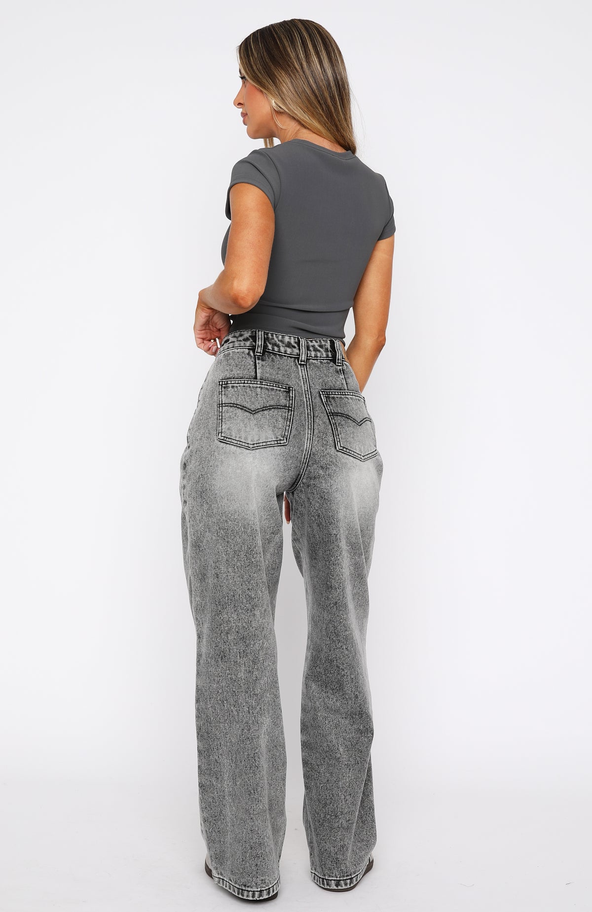 Willow Mid Rise Wide Leg Jeans Grey Acid Wash | White Fox Boutique UK