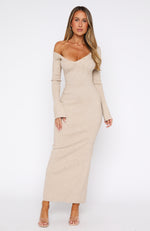 Fall On Me Long Sleeve Maxi Dress Beige