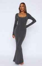 Get My Attention Long Sleeve Maxi Dress Dark Charcoal