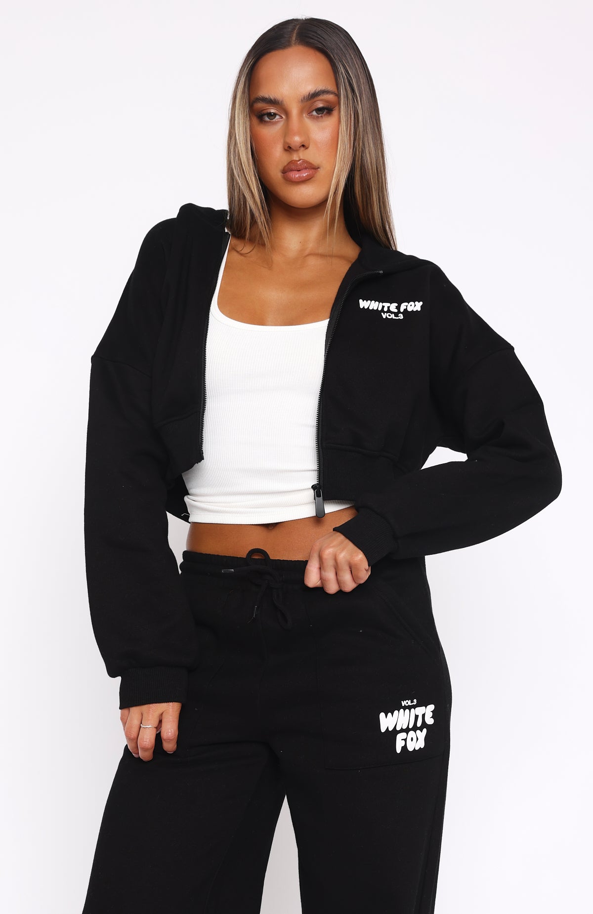 m*a様 another fox 2-3y セットアップ Offstage Cropped Zip Hoodie Monochrome | White Fox Boutique UK