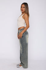 Bring The Style Low Rise Wide Leg Jeans Sand