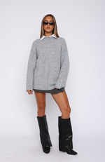 Everyone Wins Oversized Knit Sweater Grey