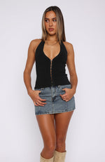 Just As Good Knit Halter Top Charcoal