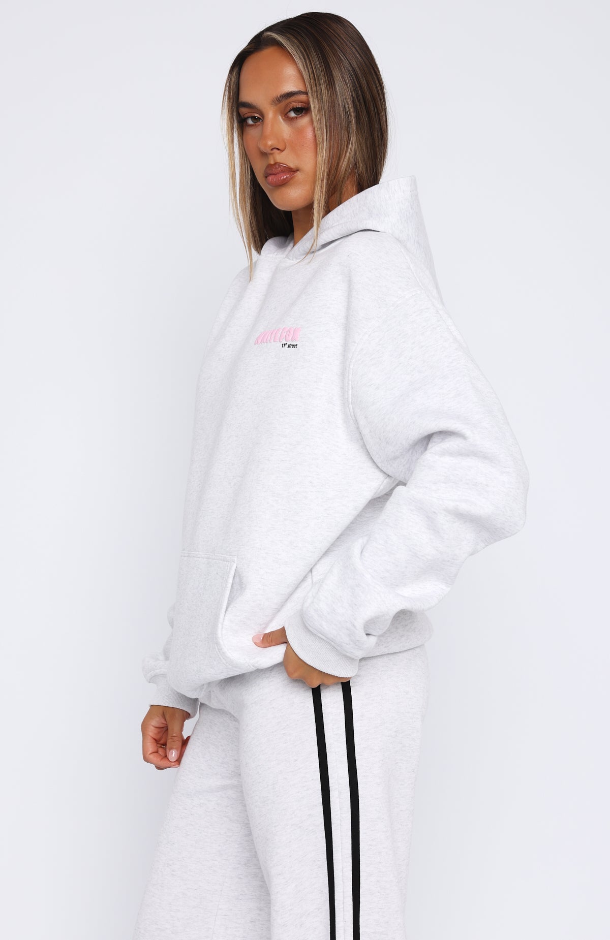 11th Street She's So Lucky Oversized Hoodie Leopard Splice | White