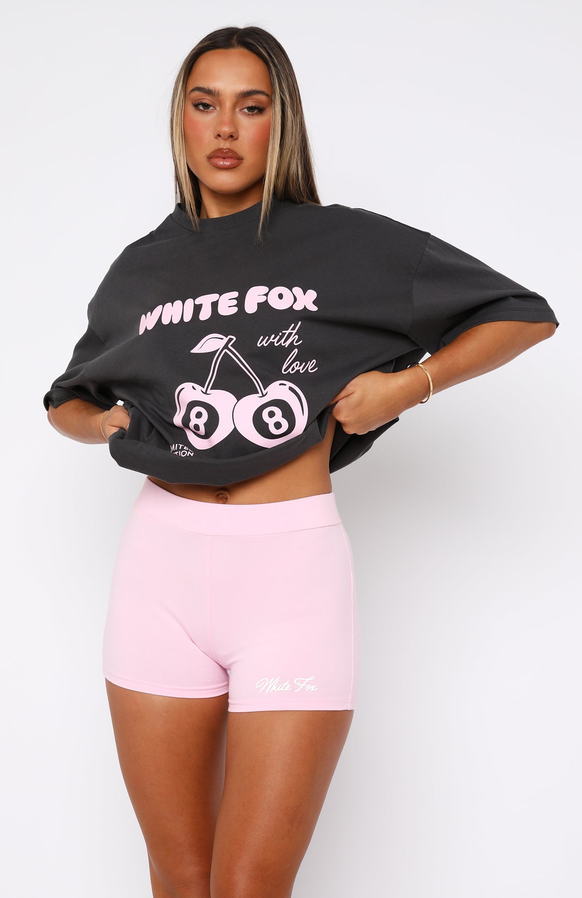 With Love Bike Shorts Baby Pink White Fox Boutique UK