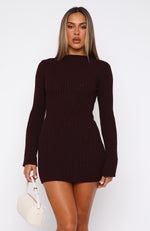 Get On Down Long Sleeve Knit Mini Dress Plum