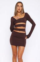 Make It Rain Long Sleeve Mini Dress Chocolate