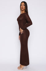 Divine Timing Long Sleeve Sequin Knit Maxi Dress Chocolate