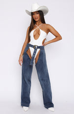 She's Most Wanted Denim Chaps Mid Blue Wash