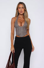 Throw It Away Bustier Mocha Check