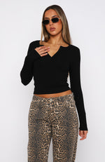 Give Me The Details Long Sleeve Top Black