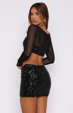 Party Don't Stop Sequin Mini Skirt Black