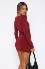 Just A Little Long Sleeve Mini Dress Wine