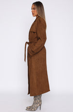 Crowned Chaos Faux Suede Trench Almond
