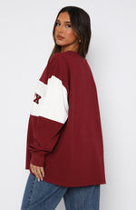 Need You More Long Sleeve Oversized Tee Maroon