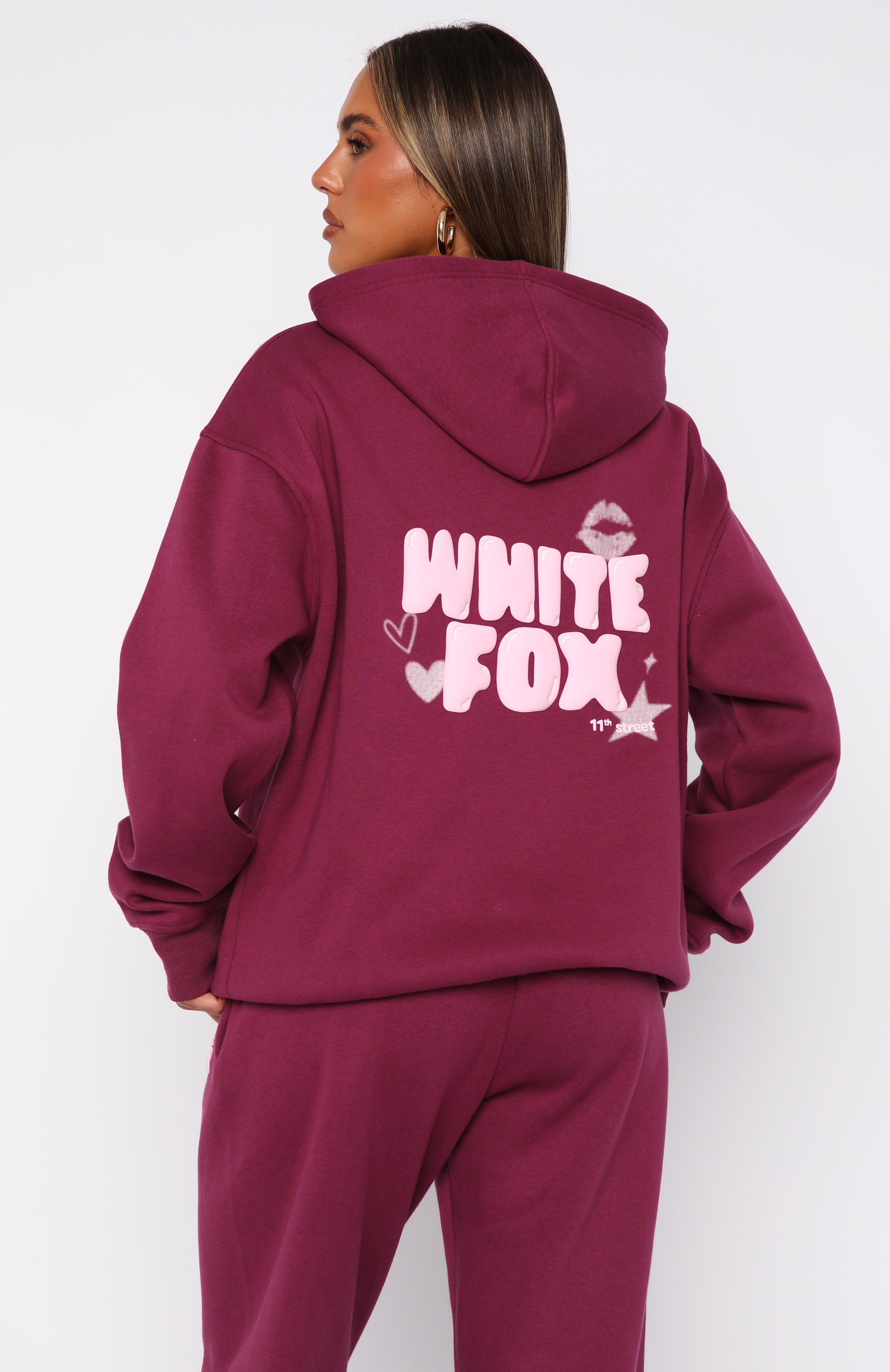 11th Street Sweet Kisses Oversized Hoodie Very Berry | White Fox