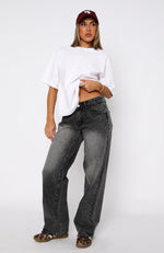 Bring The Style Low Rise Wide Leg Jeans Grey Acid