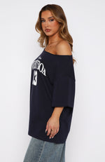 Everything In Time Off Shoulder Oversized Tee Navy