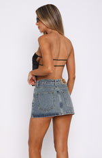 Single Soon Denim Mini Skirt Brown Blue