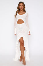 It Takes Time Long Sleeve Mesh Maxi Dress White