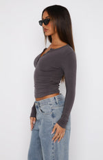 Give Me The Details Long Sleeve Top Charcoal