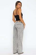 Bring The Style Low Rise Wide Leg Jeans Washed Grey