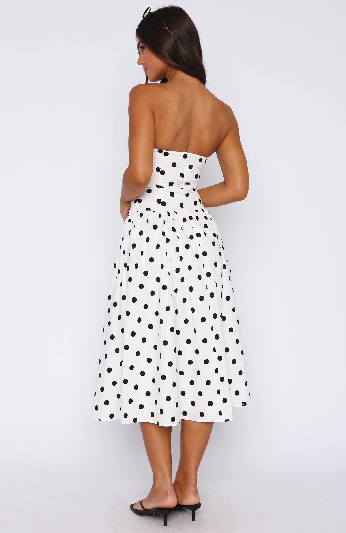 Rich In Love Strapless Midi Dress White/Black Polka Dot | White Fox Boutique UK Rich In Love Strapless Midi Dress White/Black Polka Dot | White Fox Boutique UK