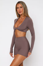 Over The Line Long Sleeve Crop Cocoa