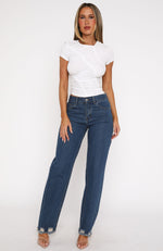 Grace Mid Rise Straight Leg Jeans Mid Blue