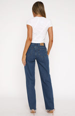 Grace Mid Rise Straight Leg Jeans Mid Blue