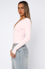Knew That All Along Long Sleeve Lace Trim Top Baby Pink