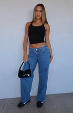 Bring The Style Low Rise Wide Leg Jeans Admiral Blue