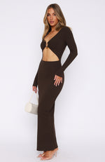 Thinking Clearly Long Sleeve Maxi Dress Chocolate