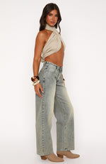 Luna Low Rise Wide Leg Jeans Sand