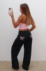 About A Girl Mid Rise Wide Leg Jeans Black Acid