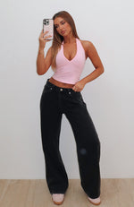 About A Girl Mid Rise Wide Leg Jeans Black Acid