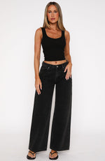 About A Girl Mid Rise Wide Leg Jeans Black Acid