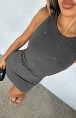 Bling Bling Embellished Mini Dress Slate Grey