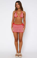 Miss America Crochet Mini Skirt Red/White Stripe