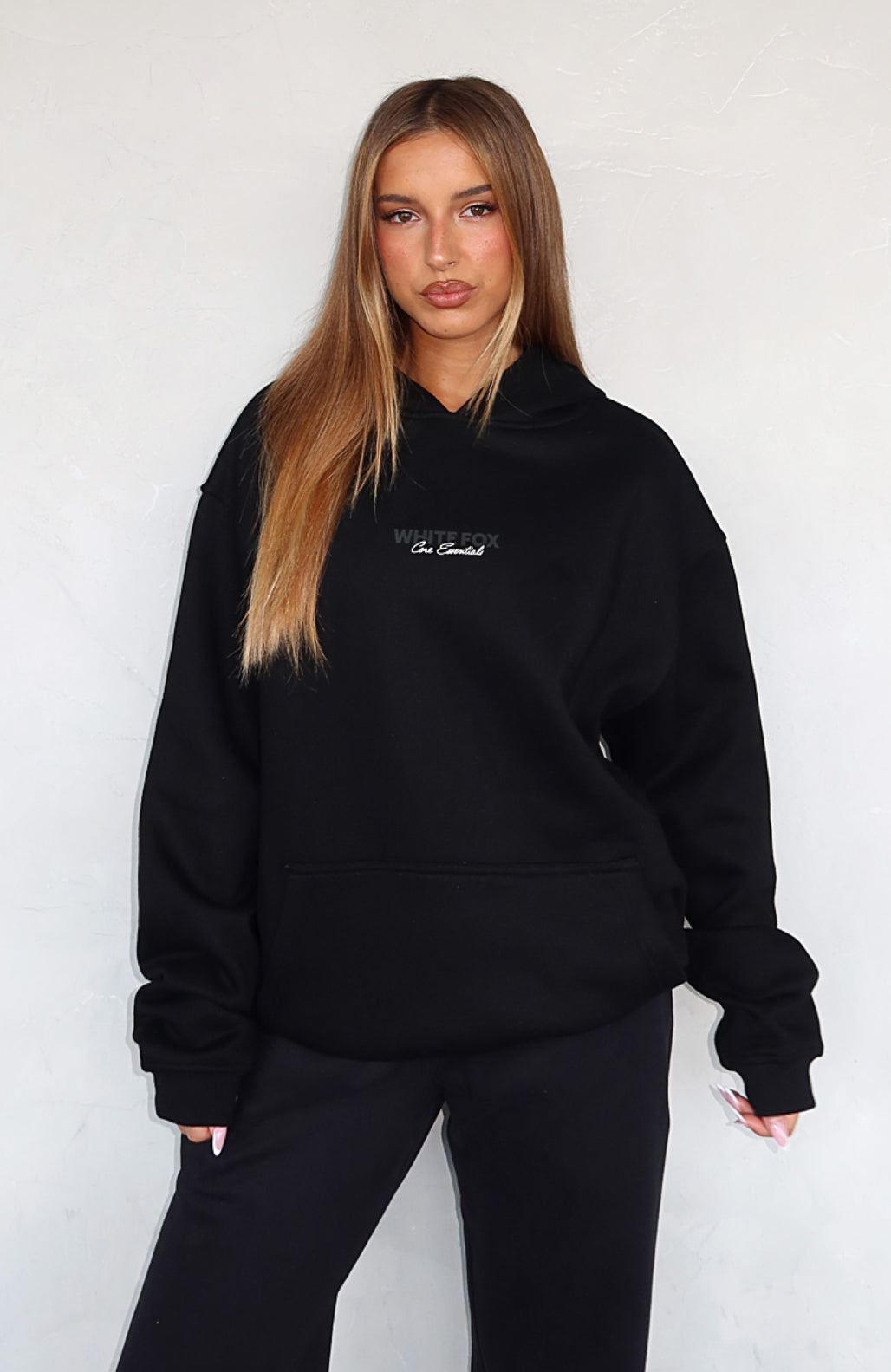 Core Essentials Oversized Hoodie Black | White Fox Boutique UK
